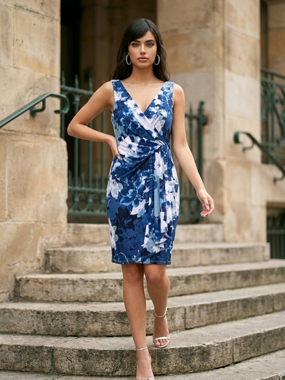 White House Black Market Floral Faux-Wrap Sheath Dress